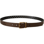 Dolce & Gabbana Brown Leather Perforated Crown Belt BEL8485- 90