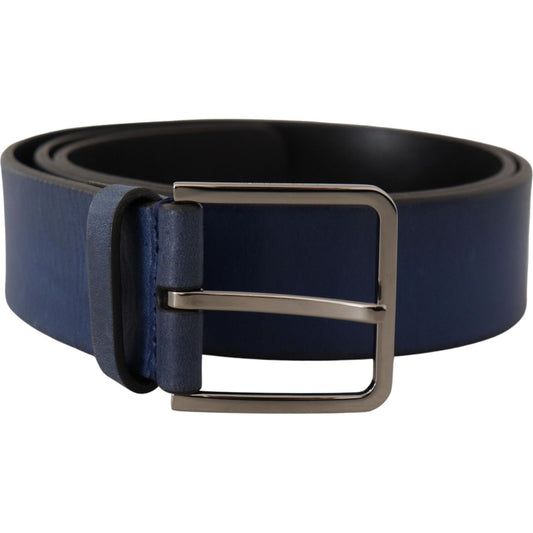 Dolce & Gabbana Blue Calf Leather Silver Metal Buckle Classic Belt BEL8496- 90