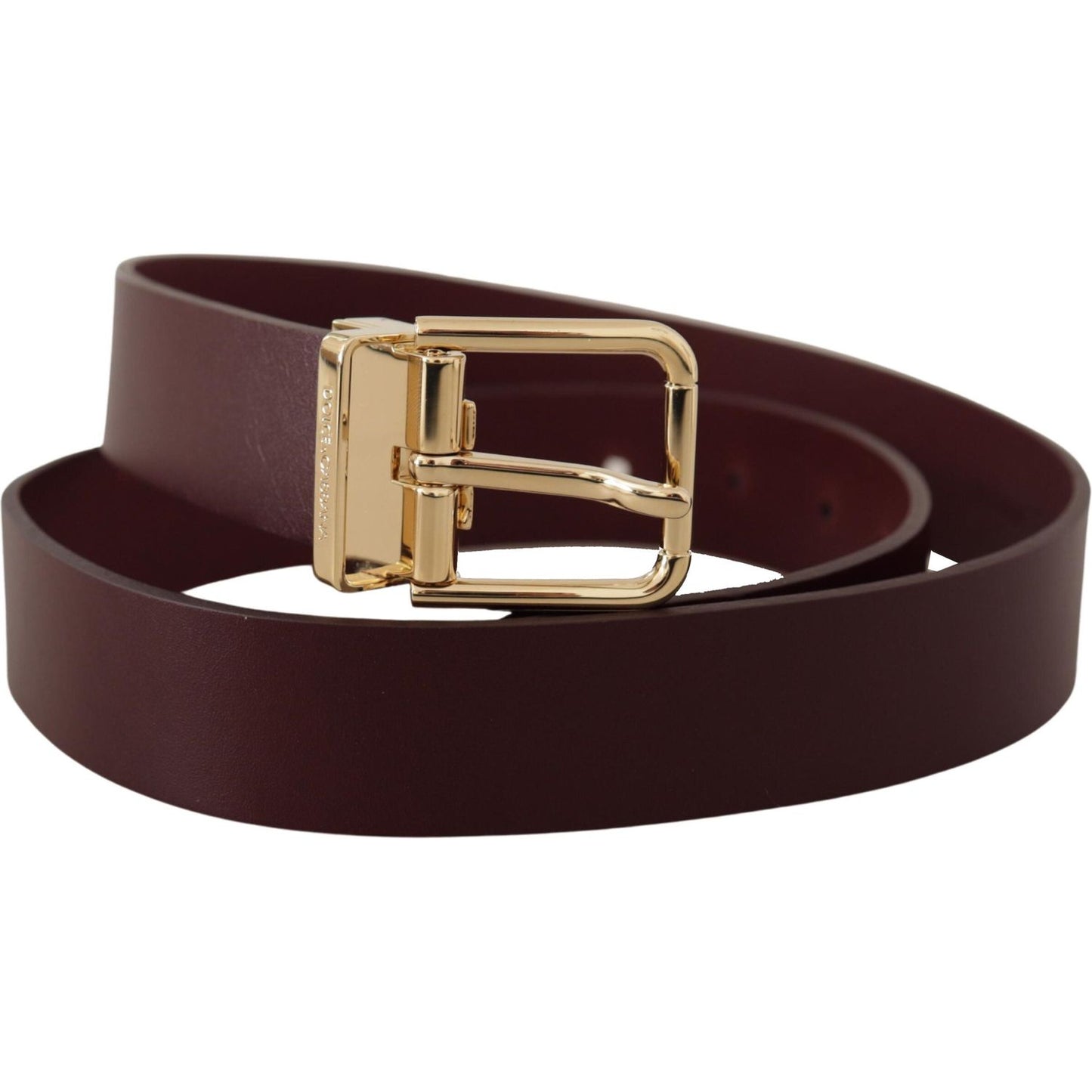 Dolce & Gabbana Maroon Vitello Leather Gold Metal Buckle Belt BEL8502- 90
