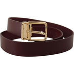 Dolce & Gabbana Maroon Vitello Leather Gold Metal Buckle Belt BEL8502- 90