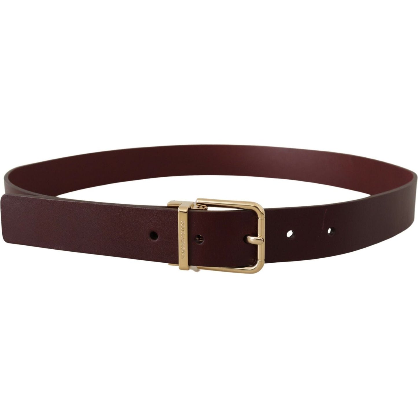 Dolce & Gabbana Maroon Vitello Leather Gold Metal Buckle Belt BEL8502- 90