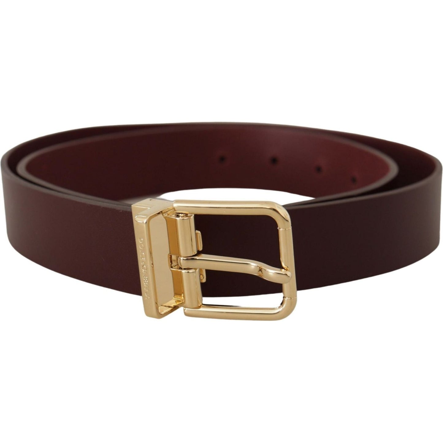 Dolce & Gabbana Maroon Vitello Leather Gold Metal Buckle Belt BEL8502- 90