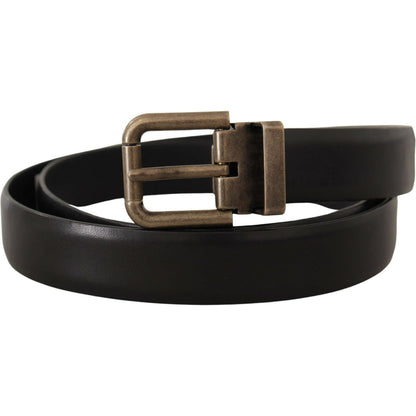 Dolce & Gabbana Black Calf Leather Brushed Brass Box Buckle Belt