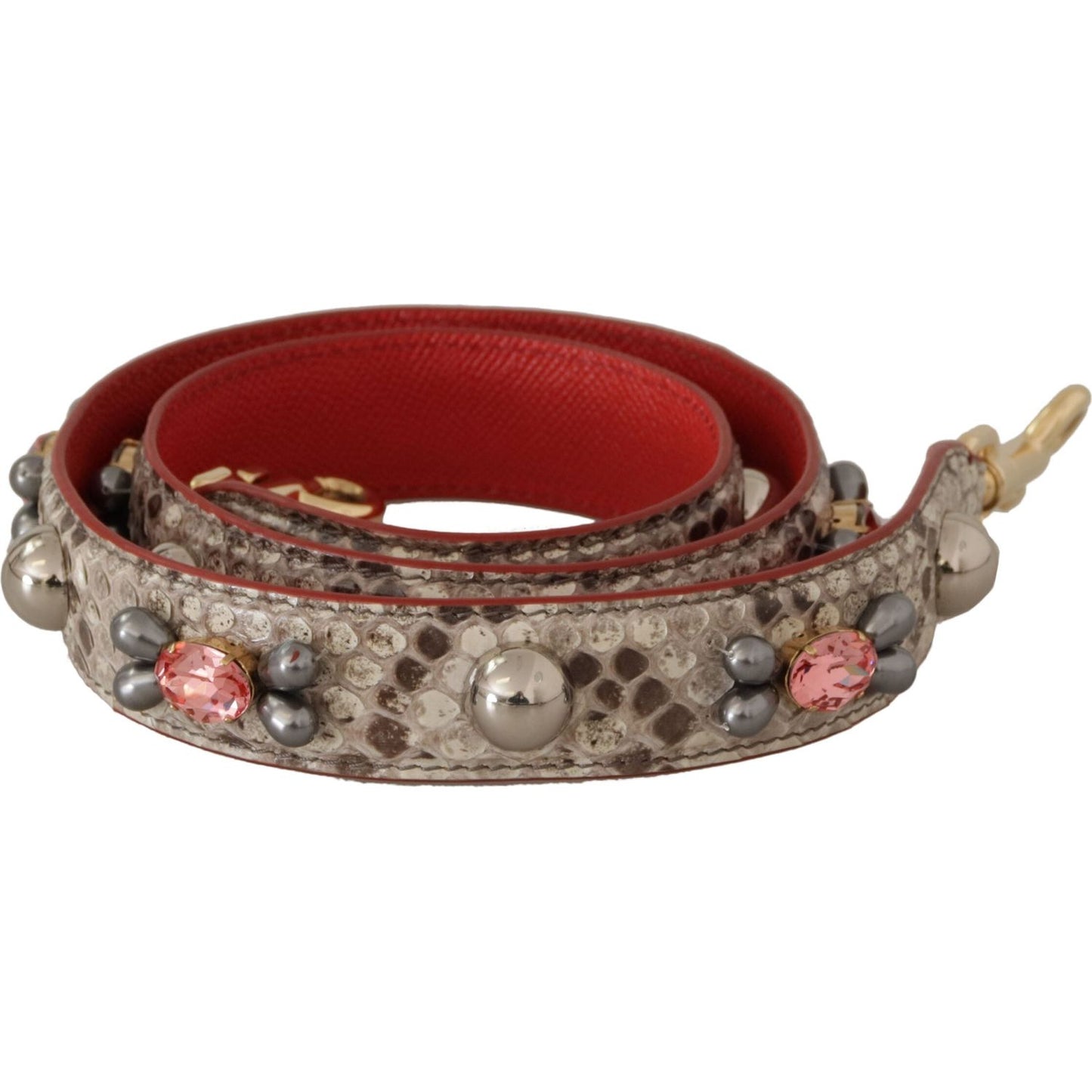 Dolce & Gabbana Beige Exotic Leather Studded Shoulder Strap