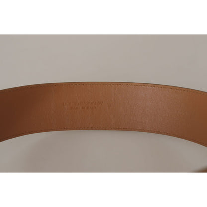 Dolce & Gabbana Brown Beige Leather Gold Metal Oval Buckle Belt
