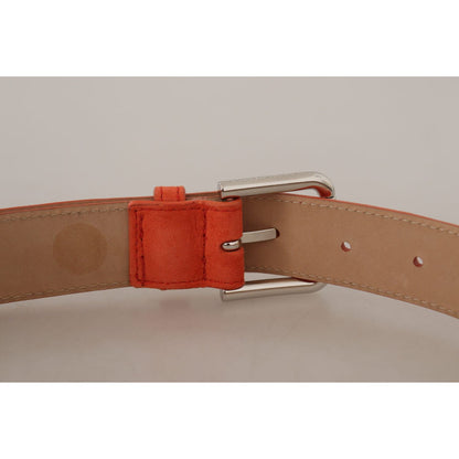 Dolce & Gabbana Orange Leather Suede Silver Logo Metal Buckle Belt