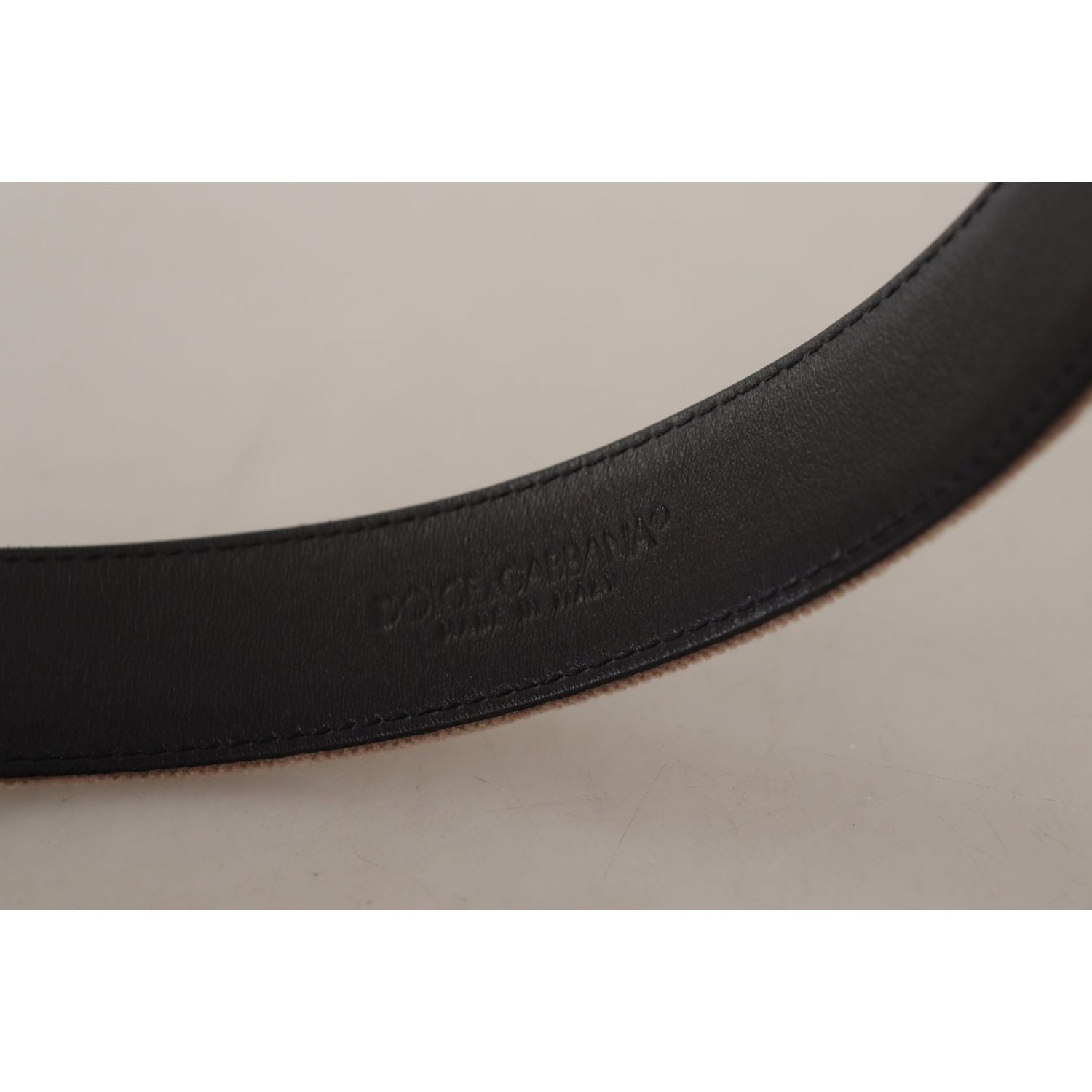 Dolce & Gabbana Light Brown Velvet Gold Tone Logo Metal Buckle Belt