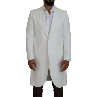 Dolce & Gabbana White Floral Brocade Trench Coat Jacket