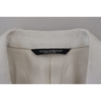 Dolce & Gabbana White Floral Brocade Trench Coat Jacket