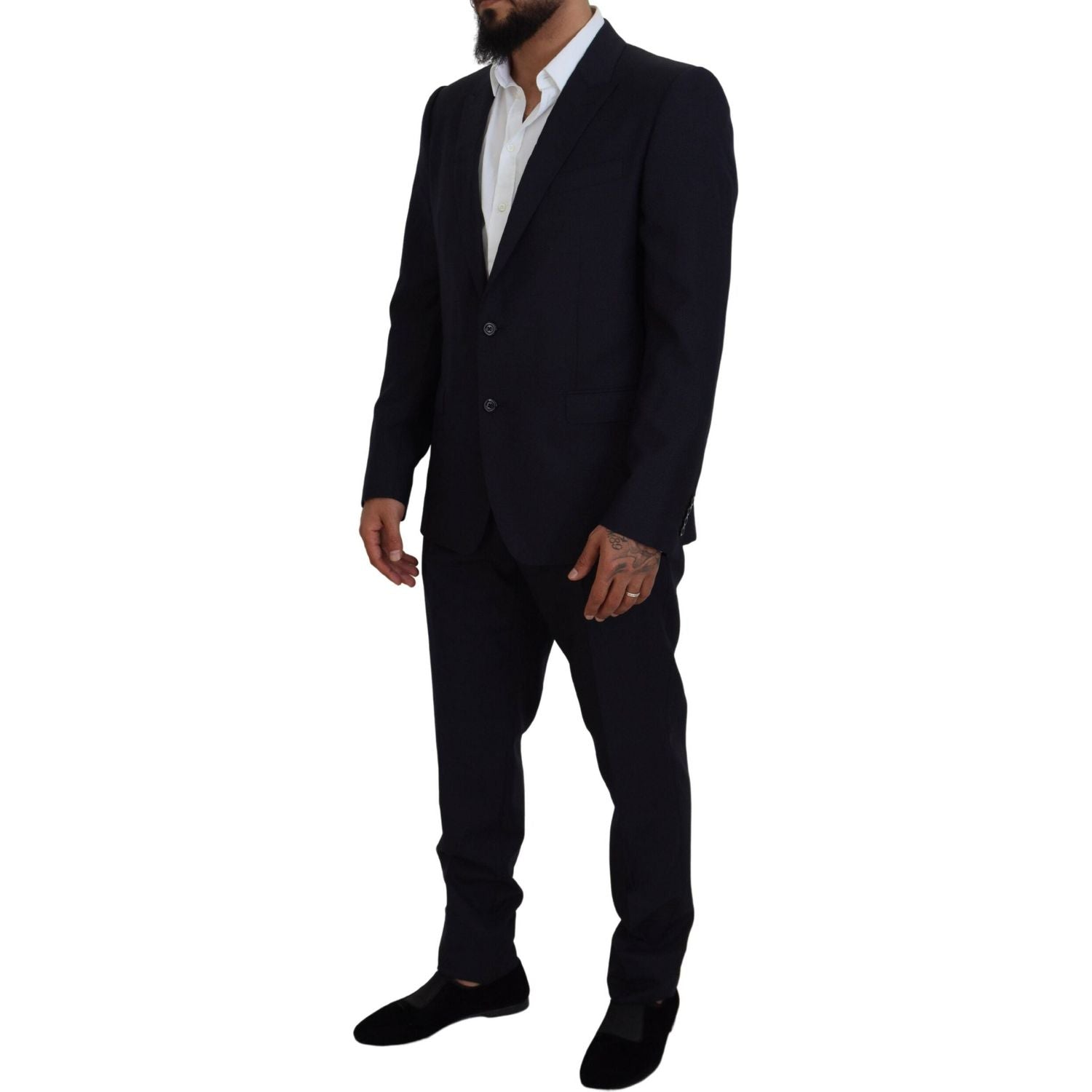 优雅蓝色马提尼羊毛丝混纺西装