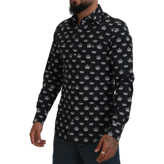 Dolce & Gabbana Black Crown Print GOLD Slim Shirt TSH83660-39