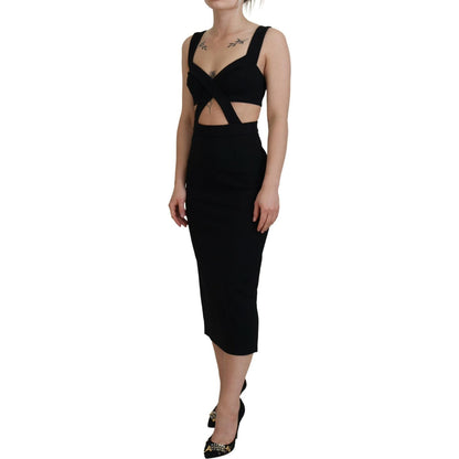Dolce & Gabbana Black Viscose Bodycon Sheath Midi Dress