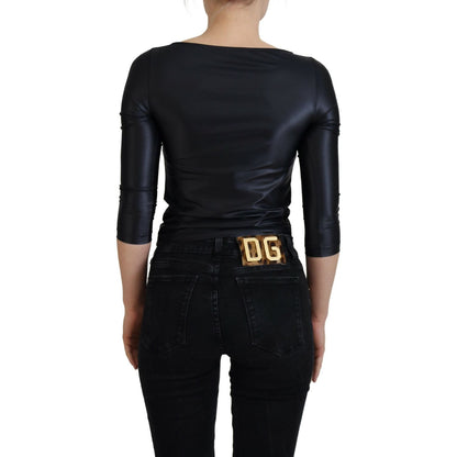 Dolce & Gabbana Black Cotton Stretch Open Chest 3/4 Sleeve Top
