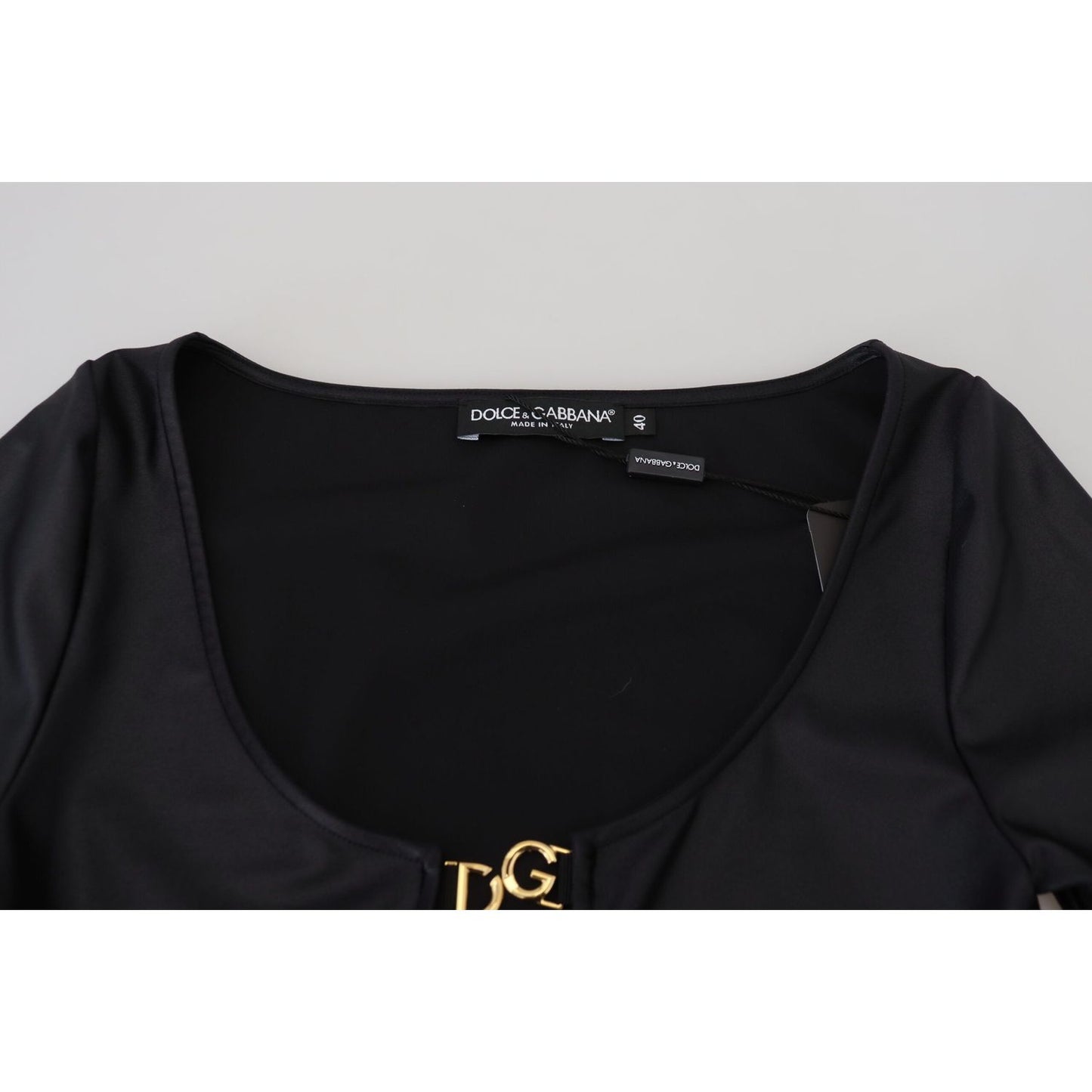 Dolce & Gabbana Black Cotton Stretch Open Chest 3/4 Sleeve Top