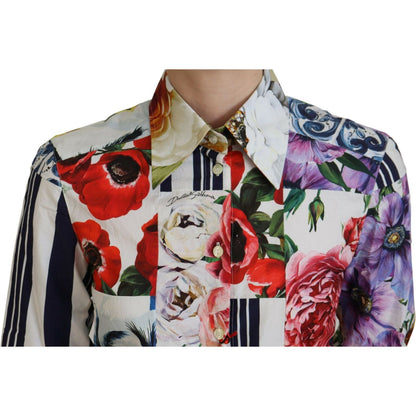 Dolce & Gabbana Multicolor Floral Cotton Collared Blouse Top