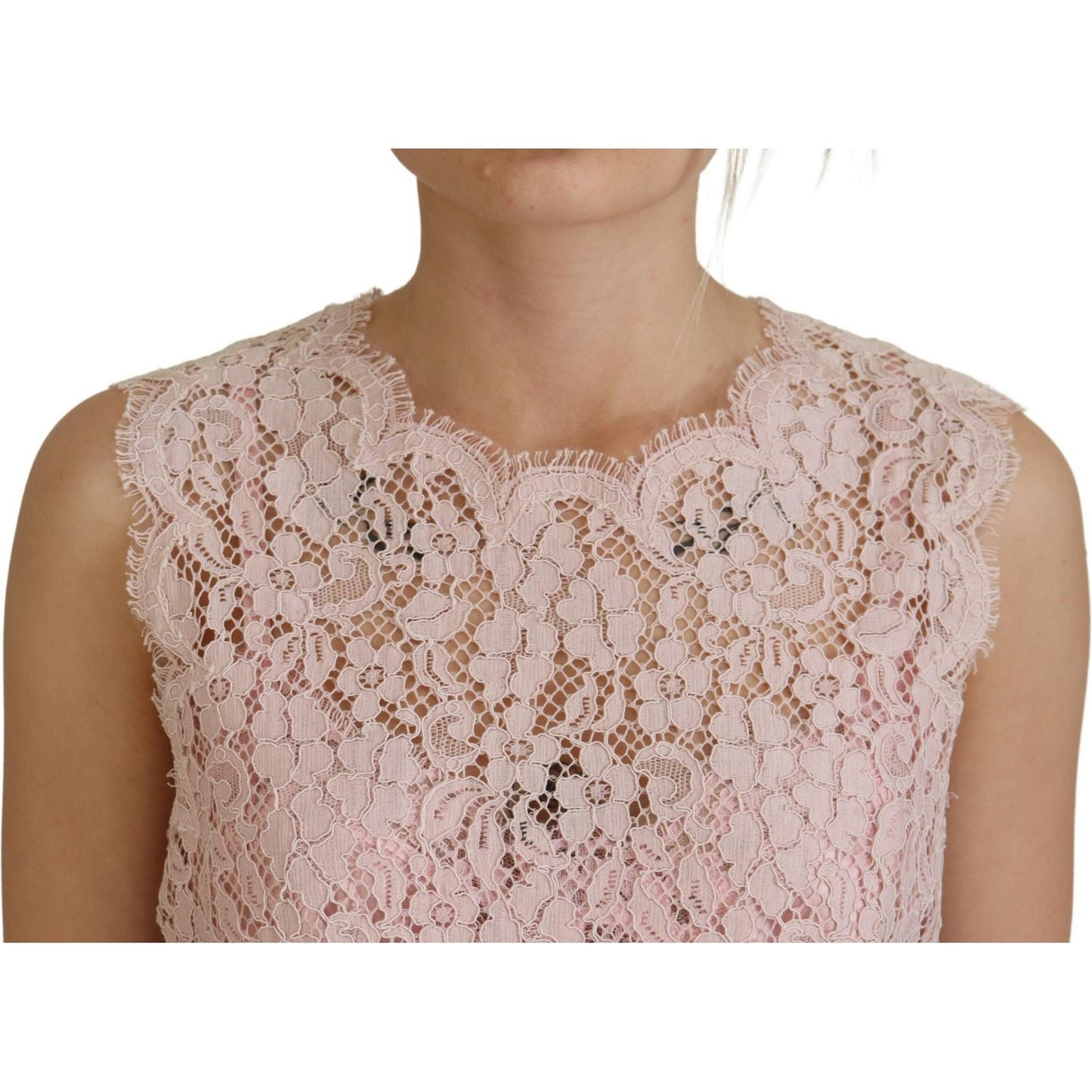 Dolce & Gabbana Pink Floral Lace Sleeveless Tank Blouse Top TSH83784- 40