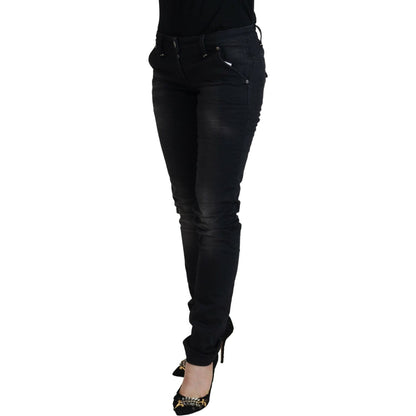 Acht Black Washed Cotton Skinny Women Casual Denim Jeans