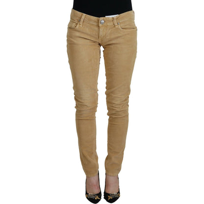 Acht Brown Cotton Corduroy Low Waist Women Casual Jeans