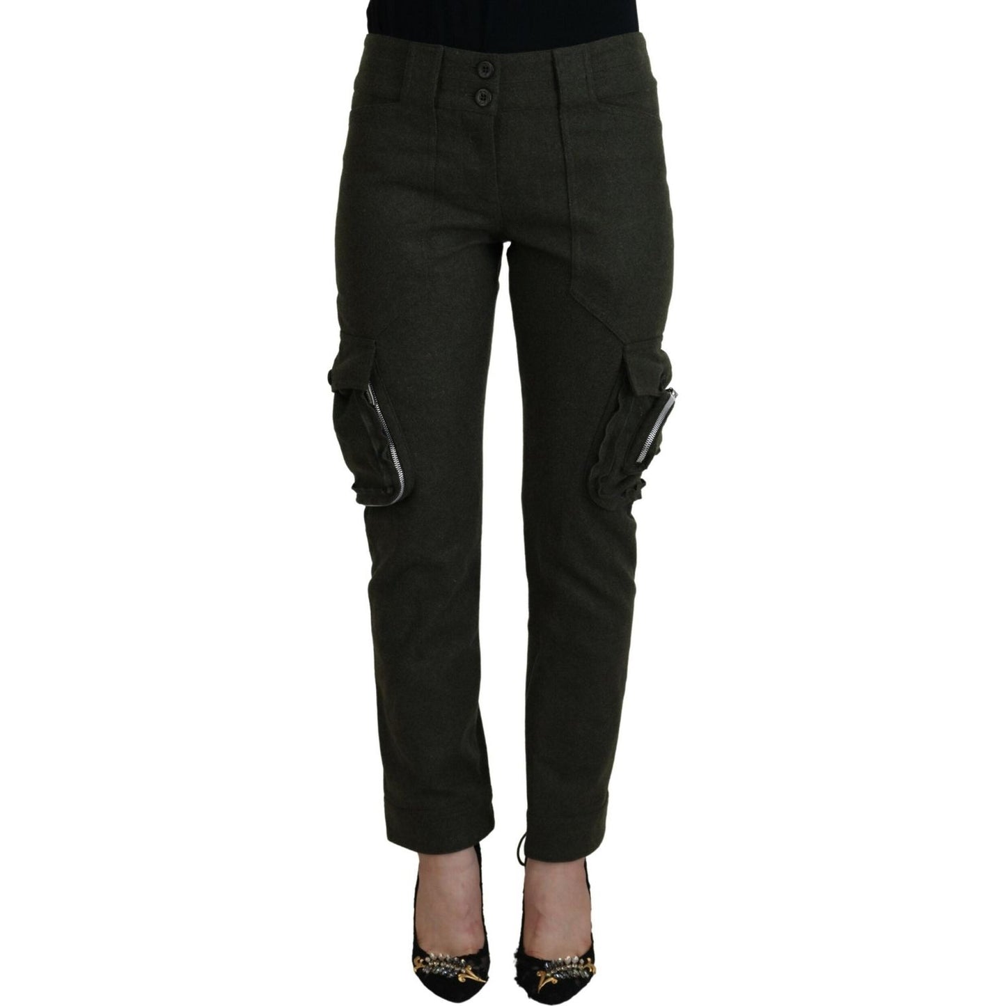 Ermanno Scervino Green Lace Up Leg Women Tapered Pants PAN74092- 40