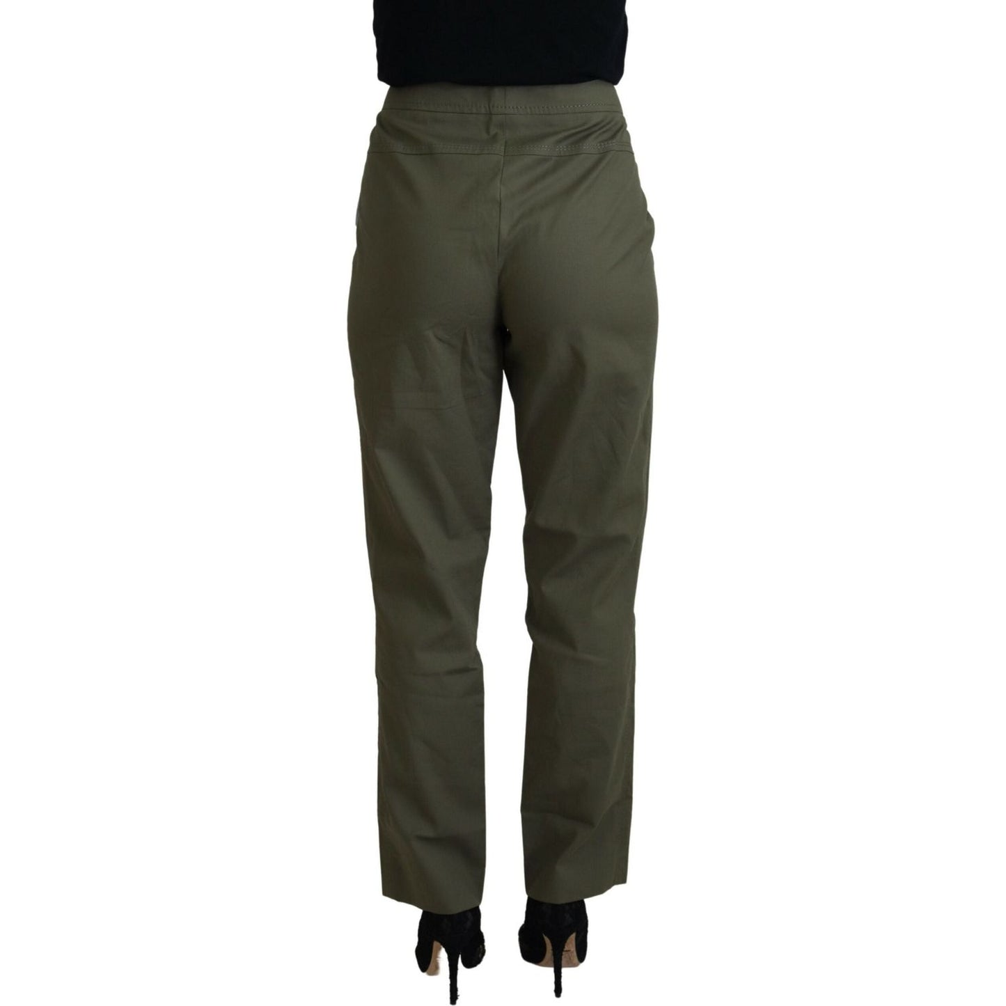 LAUREL Green Cotton High Waist Women Tapered Pants PAN74115-40