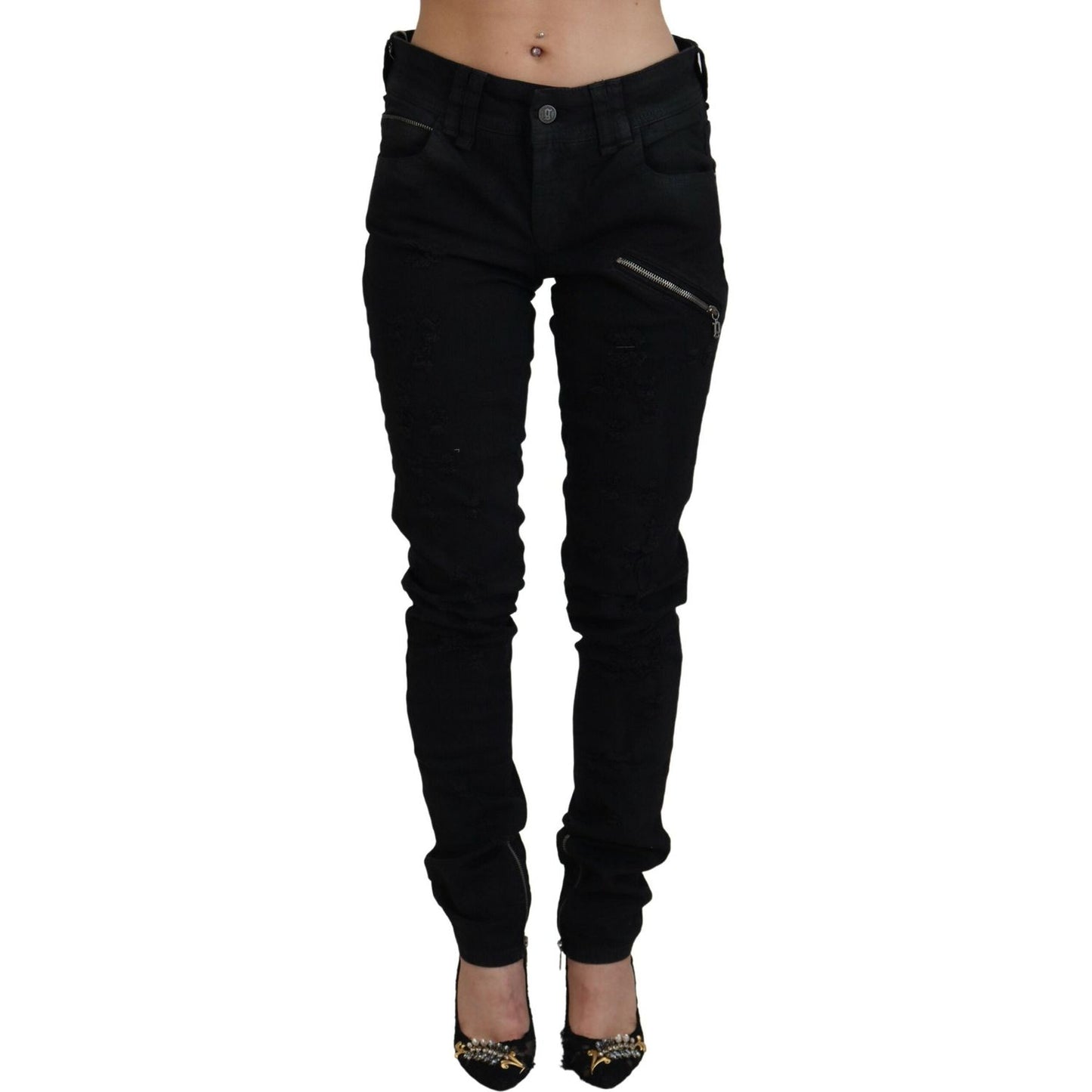 John Galliano Black Cotton Mid Waist Skinny Slim Fit Denim Jeans