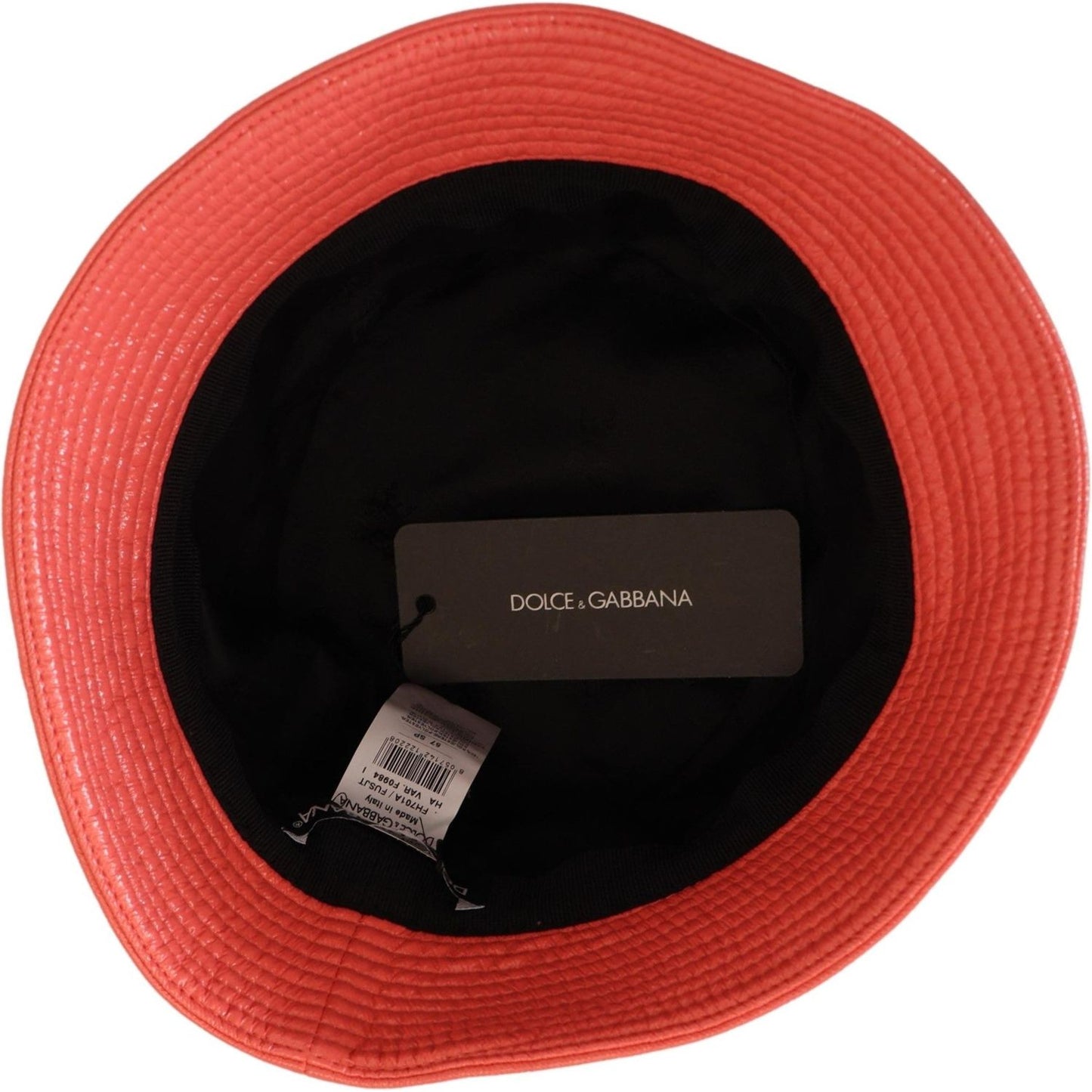 Dolce & Gabbana Peach Quilted Faux Leather Women Bucket Cap Hat