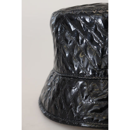 Dolce & Gabbana Black Quilted Faux Leather Women Bucket Cap Hat