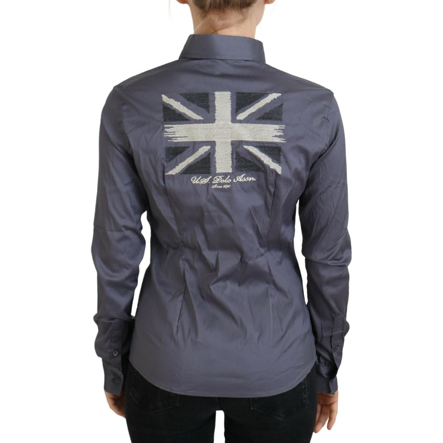 U.S. POLO ASSN. Gray Printed Long Sleeves Collared Top