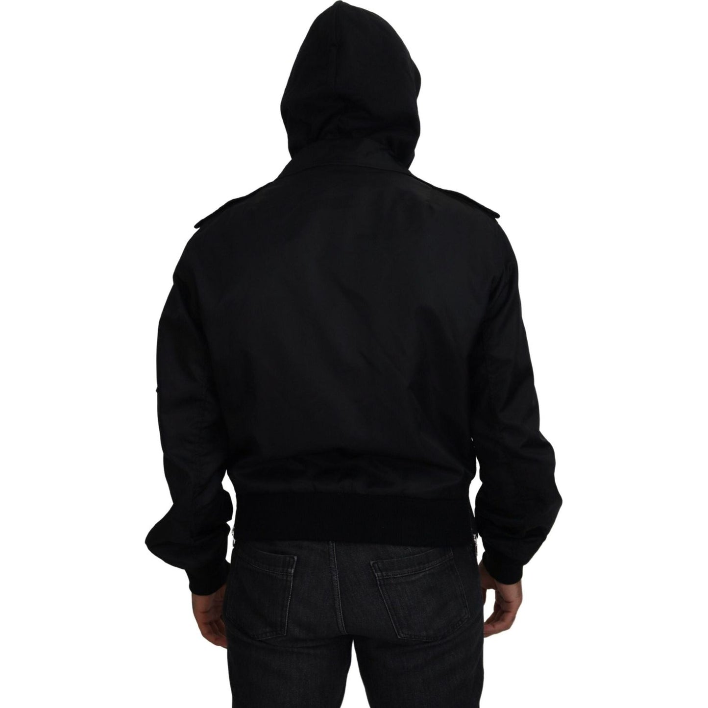 Dolce & Gabbana Black Nylon Hooded Full Zip Men Coat Jacket