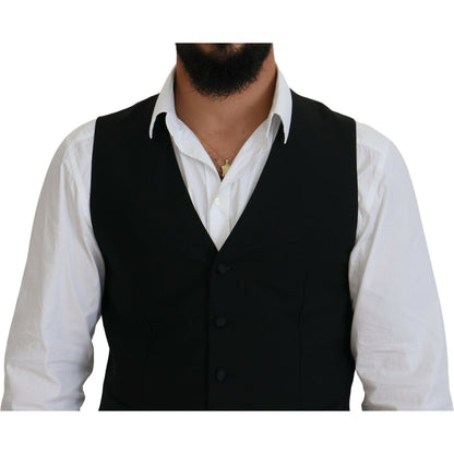 Dolce & Gabbana Black Virgin Wool Waistcoat Formal Vest