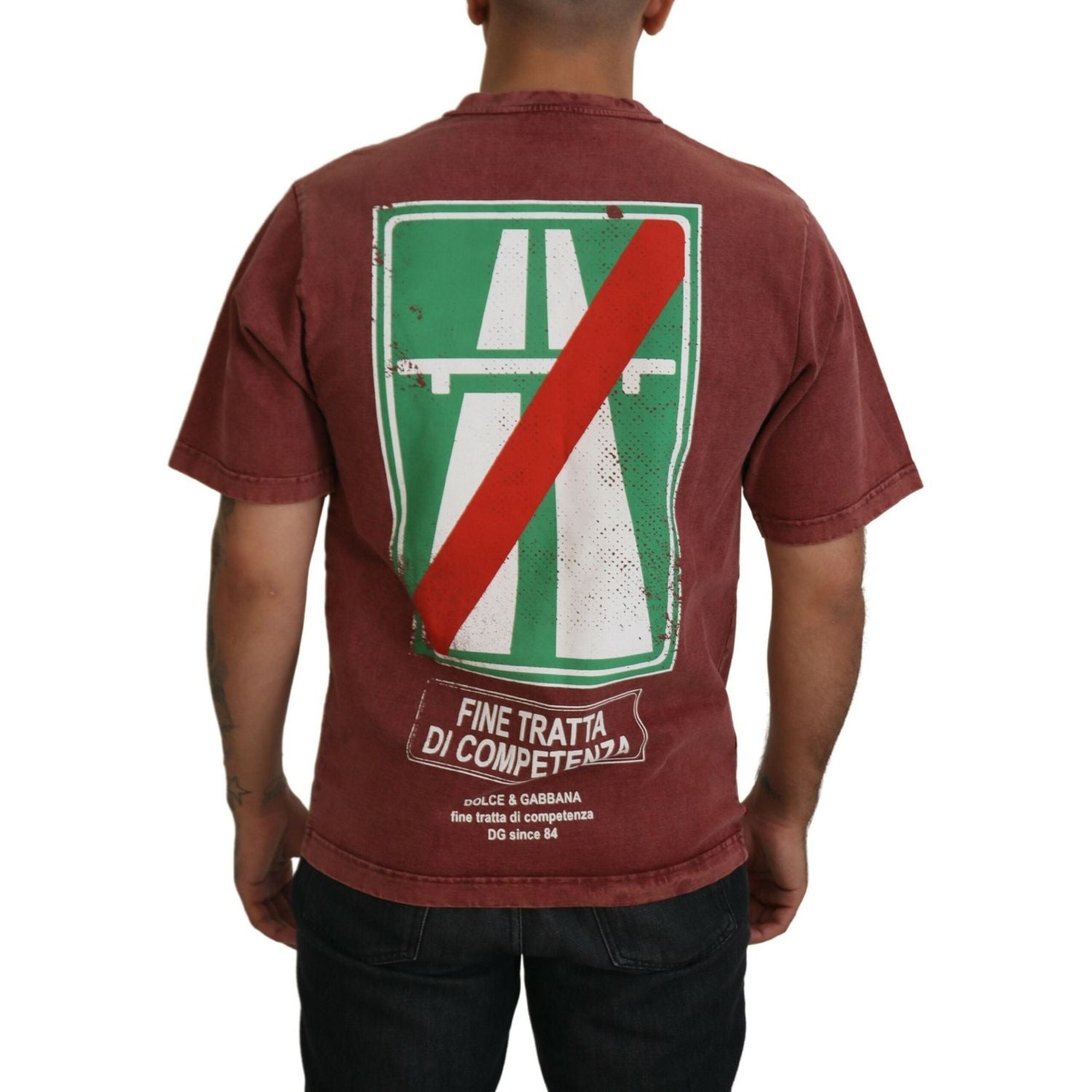 优雅栗色印花棉质 T 恤