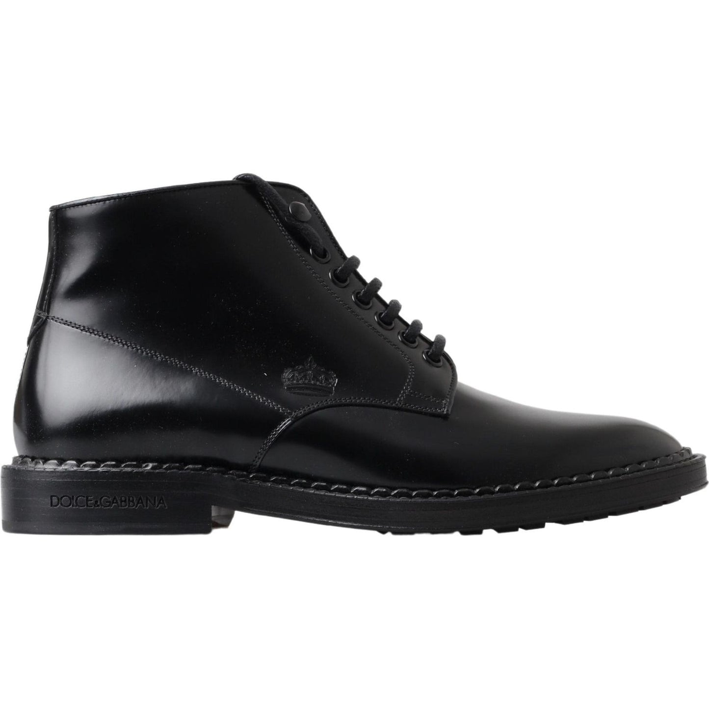 Dolce & Gabbana Black Leather Men Short Boots Lace Up Shoes MV5011-39