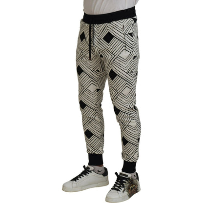 Dolce & Gabbana Black White Cotton Trousers Sport Pants