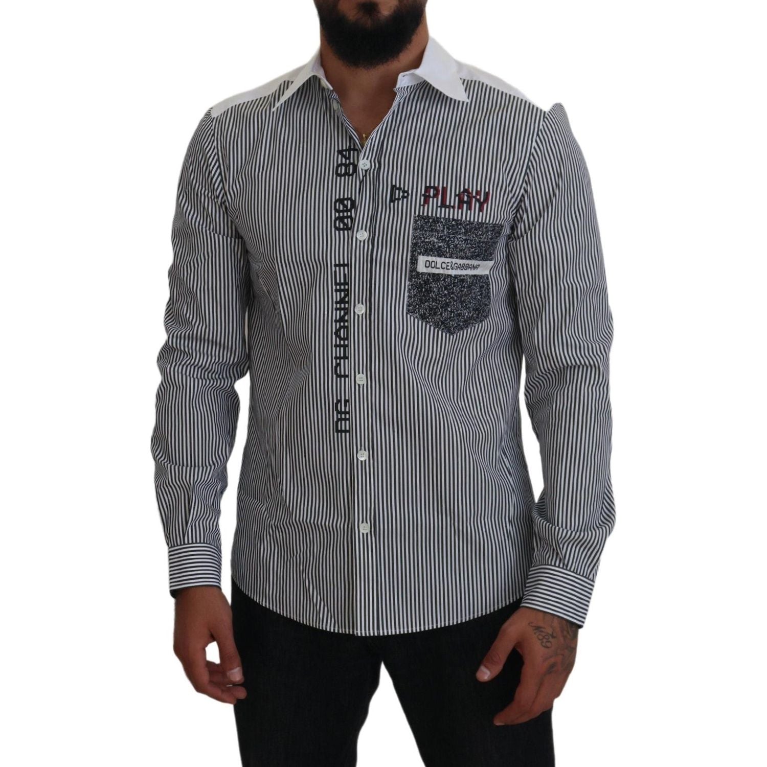 قميص دولتشي آند غابانا كاجوال مخطط بقصّة Slim Fit مع شعار Channel Motive