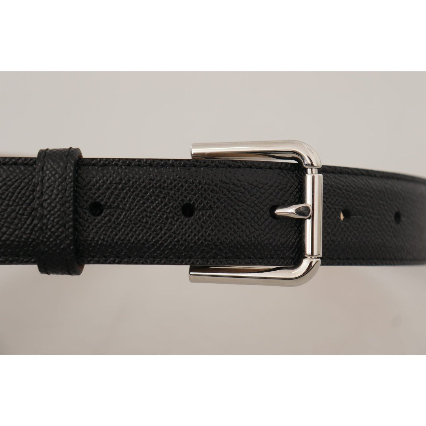 Dolce & Gabbana Black Calf Leather Brown Backend Metal Buckle Belt