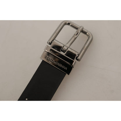 Dolce & Gabbana Black Calf Leather Perforated Metal Buckle Belt