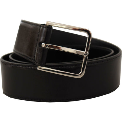 Dolce & Gabbana Black Calf Leather Logo Engraved Metal Buckle Belt