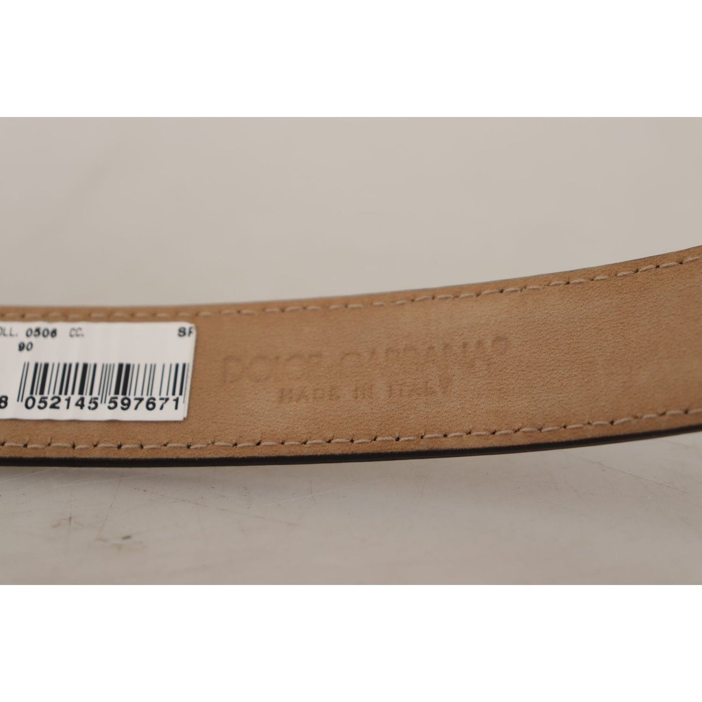 Dolce & Gabbana Black Calf Leather Logo Engraved Metal Buckle Belt