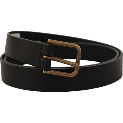 Dolce & Gabbana Black Calf Leather Brass Logo Engraved Buckle Belt