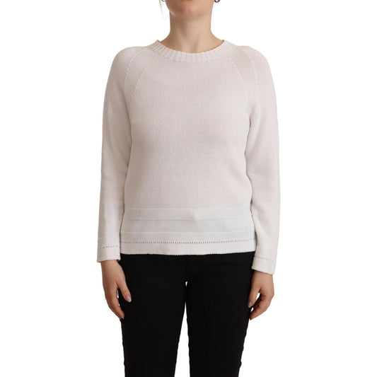 Alpha Studio White Long Sleeves Crewneck Pullover Sweater TSH7301-40