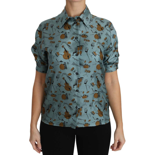 Dolce & Gabbana Multicolor Musical Instruments Silk Short sleeve Shirt TSH2895-36
