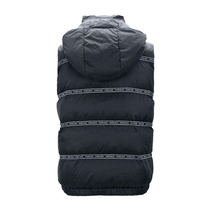 Versace Elegant Black Logo Band Vest with Detachable Hood