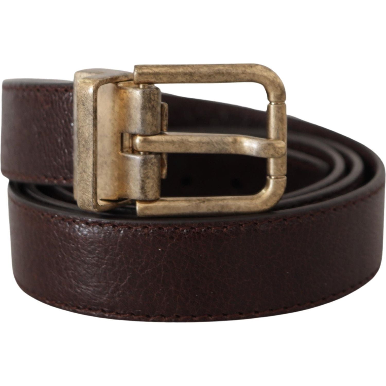 Dolce & Gabbana Brown Calf Leather Vintage Logo Metal Buckle Belt