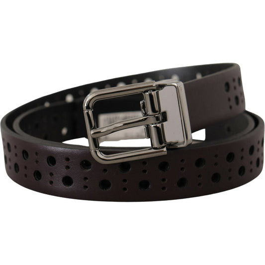 Dolce & Gabbana Dark Purple Perforated Leather Metal Buckle Belt BEL8642-90