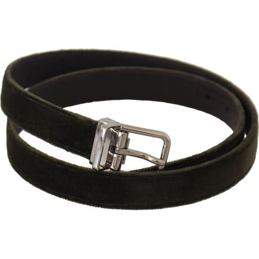 Dolce & Gabbana Green Velvet Silver Tone Metal Buckle Belt BEL8680-95
