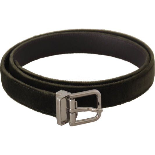 Dolce & Gabbana Green Velvet Silver Tone Metal Buckle Belt BEL8680-95