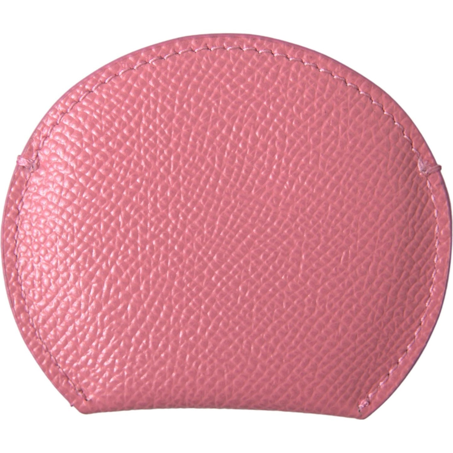 Dolce & Gabbana Pink Calfskin Leather Round Logo Print Hand Mirror Holder SMY101204