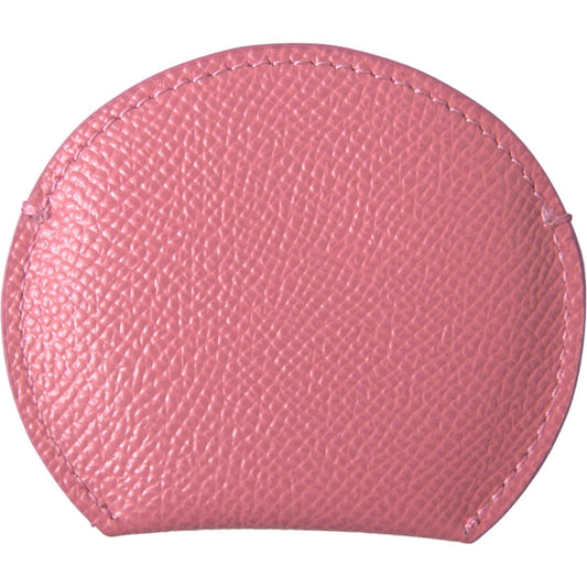 Dolce & Gabbana Pink Calfskin Leather Round Logo Print Hand Mirror Holder SMY101204