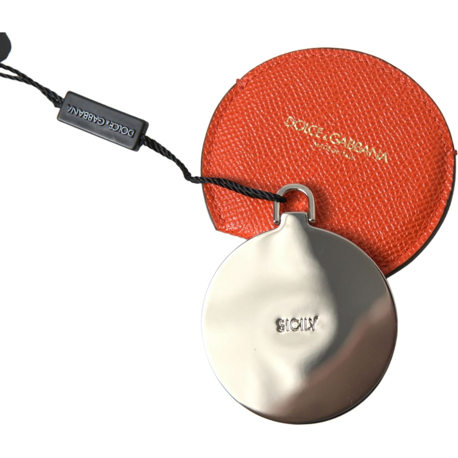 حامل مرآة أنيق من جلد العجل باللون البرتقالي من دولتشي آند غابانا