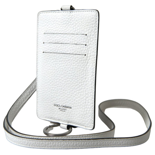 Dolce & Gabbana White Leather Lanyard Logo Card Holder Men Wallet BAG1104